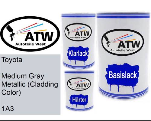 Toyota, Medium Gray Metallic (Cladding Color), 1A3: 500ml Lackdose + 500ml Klarlack + 250ml Härter - Set, von ATW Autoteile West.